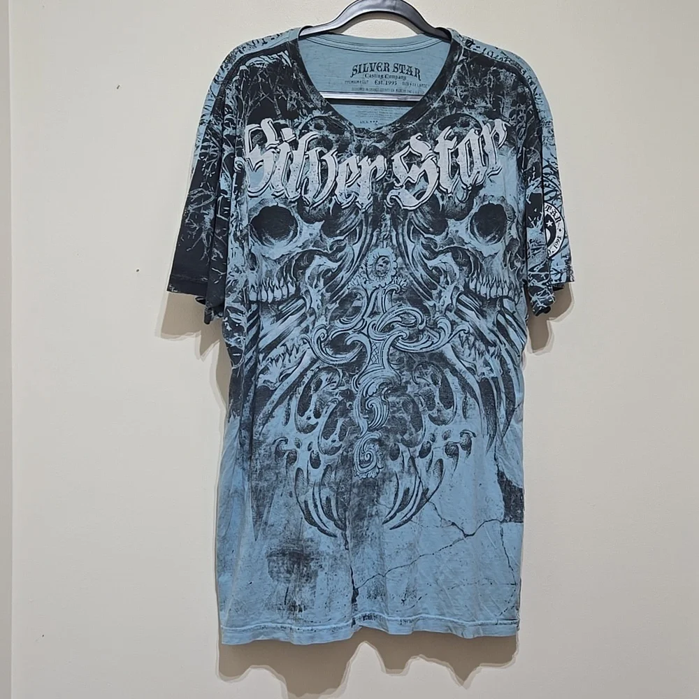 Silver Star Men's Vintage Skull Graphic Short Sleeve Tee